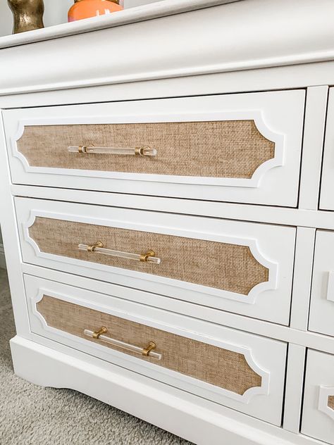 Wallpaper Dresser, Dresser Remodel, Coastal Dresser, Rattan Dresser, Diy Rattan, Old To New, Dresser Accessories, Malm Dresser, Dresser Redo