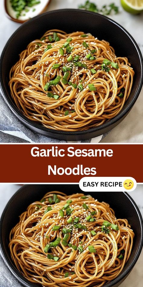 Discover the ultimate comfort food with these Garlic Sesame Noodles. This simple yet flavorful recipe features tender brown rice noodles tossed in a rich, savory sauce made with garlic, toasted sesame oil, and tahini. Perfect for a quick weeknight dinner or a satisfying lunch, these noodles are a delicious blend of tangy, sweet, and umami flavors. Easy to prepare and customizable with your favorite garnishes, this dish is sure to become a new favorite in your meal rotation. Brown Rice Noodle Recipes Healthy, Stir Fried Rice Noodles Recipe, Simple Rice Noodle Recipes, Leftover Noodles What To Do With, Brown Rice Noodle Recipes, Recipes With Rice Noodles, Sesame Oil Noodles, Asian Noodles Sauce, Spicy Noodle Recipes