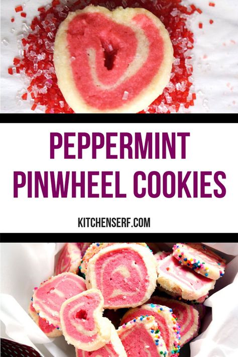 Tiny, crunchy and infused with a perfect amount of peppermint, these Peppermint Pinwheel cookies are a slice and bake cookie, which is rolled in sanding sugar or non-pareils and baked. #cookies #desserts #christmascookies Peppermint Pinwheel Cookies, Homemade Christmas Cookie Recipes, Chocolate Covered Dates, Easy Dessert Ideas, Sanding Sugar, Pinwheel Cookies, Festive Desserts, Baked Cookies, Peppermint Cookies