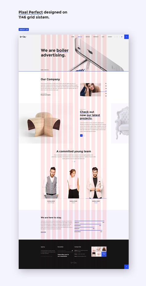 Boiler - Creative Agency PSD & HTML5 Template on Behance Grid Web Design, Web Grid, Mise En Page Web, Layout Editorial, Ux Design Principles, Ui Design Principles, Simple Web Design, Desain Ui, Shy People