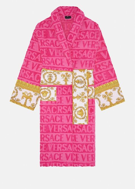 Versace Bathrobe, Hood Shawl, Linen Bathrobe, Versace Pink, Short Hoodie, Versace Logo, Versace Home, Frou Frou, Wrap Belt