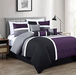 Purple And Black Bedroom Ideas, Couples Room Ideas Bedrooms, Purple And Grey Bedroom Ideas, Purple And Gray Bedroom Ideas, Breakfast Pillow, Couples Room, Purple Bedding Sets, Quilted Patchwork, Bed Comforter Sets