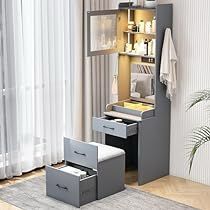 Tall Makeup Vanity, Vanity And Desk Combo, Make Up Vanity In Bathroom, Small Space Makeup Vanity, Small Study Desk, Closet With Vanity, Vanity In Bedroom, Tall Desk, Vanity In Bathroom