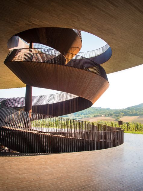 Antinori Winery, Marchesi Antinori, Shade Trellis, Winery Design, Winery Ideas, Chianti Italy, Dubai Hills, Hills Landscape, Circular Stairs