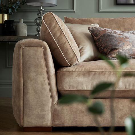 Mink Sofa Living Room Ideas, Chocolate Velvet Sofa, Parisian Transitional, Mink Living Rooms, Corner Sofa Small Living Room, Brown Velvet Sofa, Taupe Couch, Mink Sofa, Tan Couch