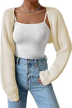 Verdusa Women's Long Sleeve Open Front Knitted Crop Cardigan Sweater Shrug Shoulder Shrug, Sweater Shrug, Sweater Y2k, Bolero Shrug, Y2k Long Sleeve, Crop Cardigan, Cropped Cardigan Sweater, Shrug Cardigan, Shrug Sweater