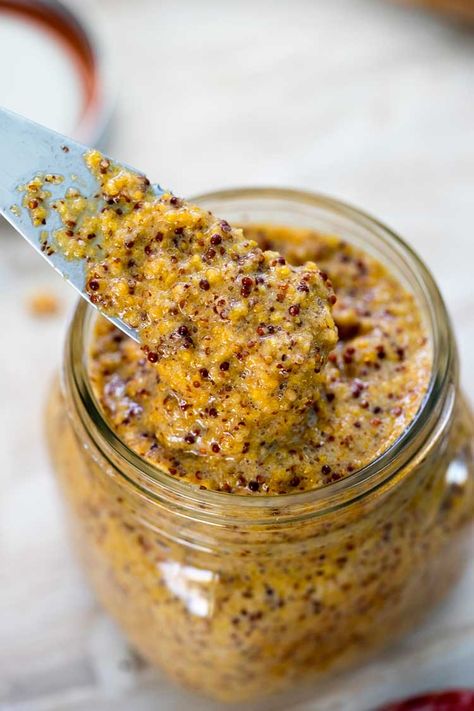 This Whole Grain Mustard is super easy to make, you know what goes in it and probably have everything in your pantry. With beer to bump up the flavor! Whole Grain Mustard, Homemade Mustard, Cooking Corned Beef, Mayo Recipe, Grainy Mustard, Mustard Recipe, Corned Beef Brisket, St Patricks Day Food, Root Veggies