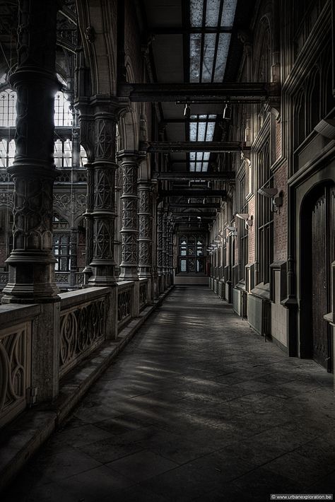 Corridor | Flickr - Photo Sharing! Mansion Corridor, Goth Castle, Goth Architecture, Story Prompt, Gothic Mansion, Angel Falls, School Hallways, Gothic Buildings, Dark Castle