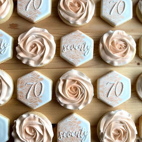 Rose Gold Decorated Cookies, Rose Gold 40th Birthday Cookies, Rose Gold Birthday Cookies, Rose Gold Cookies Decorated, Flower Birthday Cookies, Rose Gold Cookies, Cookie Flowers, Specialty Cookies, Celebration Cookies