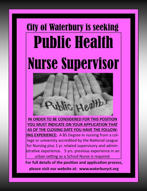 The City of Waterbury is seeking a Public Health Nurse Supervisor.  If you are interested, please take this opportunity to view the job posting on our website:  www.waterburyct.org Nurse Supervisor, Public Health Nurse, Nursing Degree, Hiring Now, Job Posting, Public Health, Nursing, The City, How To Apply