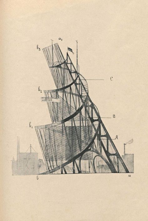 Vladimir Tatlin, who was a pivotal figure in the Constructivism movement in Russia, drew this Monument to the Third International in 1920, but the structure was never built. / Beautiful Drawings by the World’s Most Famous Architects | Architectural Digest Guggenheim Museum Bilbao, Russian Constructivism, Russian Avant Garde, Conceptual Drawing, Famous Architecture, Social Art, Architecture Books, Famous Architects, Guggenheim Museum