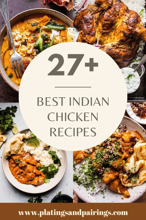 Looking for some tasty Indian chicken recipes? Here's 27+ delicious dishes to try at home! Butter Chicken, Curry, Tikka Masla & more! // easy // instant pot // curries Indian Food With Chicken, Chicken Recipes From Around The World, Fancy Dinners At Home, Indian Curry Chicken Recipes, Chicken Curry Recipe Indian Authentic, International Chicken Recipes, Indian Style Chicken Curry, Indian Entree Recipes, Indian Chicken And Rice