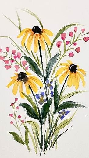 Learn Watercolor Painting, Wildflower Paintings, Happy Painting, Watercolor Wildflowers, Watercolor Flowers Tutorial, Floral Watercolor Paintings, Paint Watercolor, Watercolor Paintings For Beginners, Diy Watercolor Painting