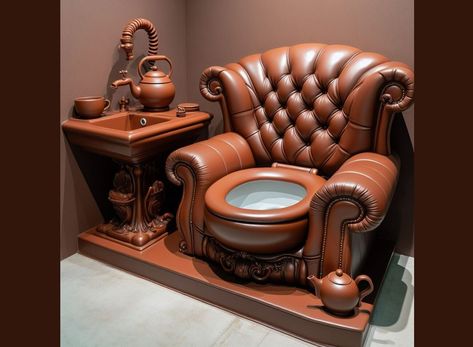 Behold... the leather throne! 🚽  #Leather #Toilet #Throne #Bathroom #Realtor #RealEstate #Agent Novelty Furniture, Unusual Toilets, Plumbing Humor, Master Bath Suite, Styled Bathroom, Futuristic House, Unusual Furniture, Fantasy Furniture, Vintage Speakers