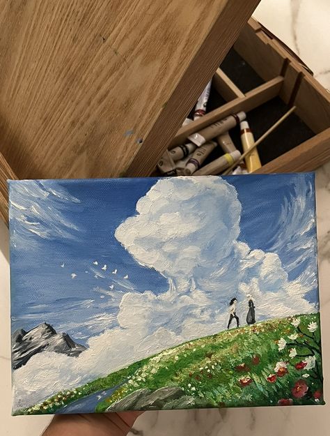 Ghibli Art Painting, Howls Moving Castle Sketch, Ghibli Painting Ideas, Howls Moving Castle Painting, Studio Ghibli Painting, Ghibli Painting, Castle Painting, Painting Forest, Landscape Art Painting