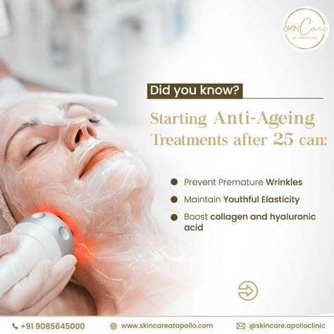 Curious about when to start anti-ageing treatments? 🤔 Starting after 25 can work wonders in preventing premature wrinkles, maintaining youthful elasticity, and boosting collagen and hyaluronic acid. Don't wait for the signs of ageing to show—get ahead with Skin Care's expert care! 🌿✨💧 📞 Call us at +91 9085645000 #SkinCareAtApolloClinic #Guwahati #Assam #AntiAgeing #YouthfulGlow #SkincareRoutine Iconic Ads, Car Post, Spa Poster, Laser Skin Tightening, Premature Wrinkles, Cosmetic Inspiration, Social Media Branding Design, Dental Crowns, Aesthetic Clinic