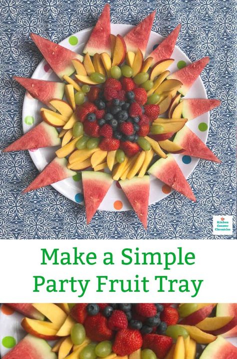 Everyone loves a fruit tray! This sun (or flower) shaped fruit tray is a super simple and beautiful design. Pack in all the fruit and have fun too. Perfect for your next picnic or pot luck party.  #fruittrayforparties #fruittrayideas #fruittrayforkids #simplefruittray #easyfruittray #summerfruitrecipe Sunshine Veggie Tray, Peace Sign Fruit Platter, Sunshine Fruit Platter, Sun Fruit Tray, Sun Fruit Platter, Sunshine Fruit Tray, Shaped Fruit Platter, Fruit Platers, Flower Shaped Fruit