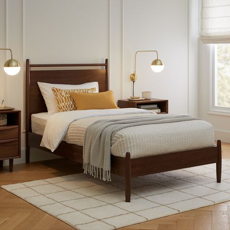 Lenia Panel Walnut Twin Bed Simple Room Interior Bedroom, Wood Single Bed Design, Simple Bed Ideas, Bed Frame Ideas Wood, Small Room Bed Ideas, Single Room Ideas, Walnut Bedroom Ideas, Walnut Wood Bedroom, Single Bed Bedroom Ideas