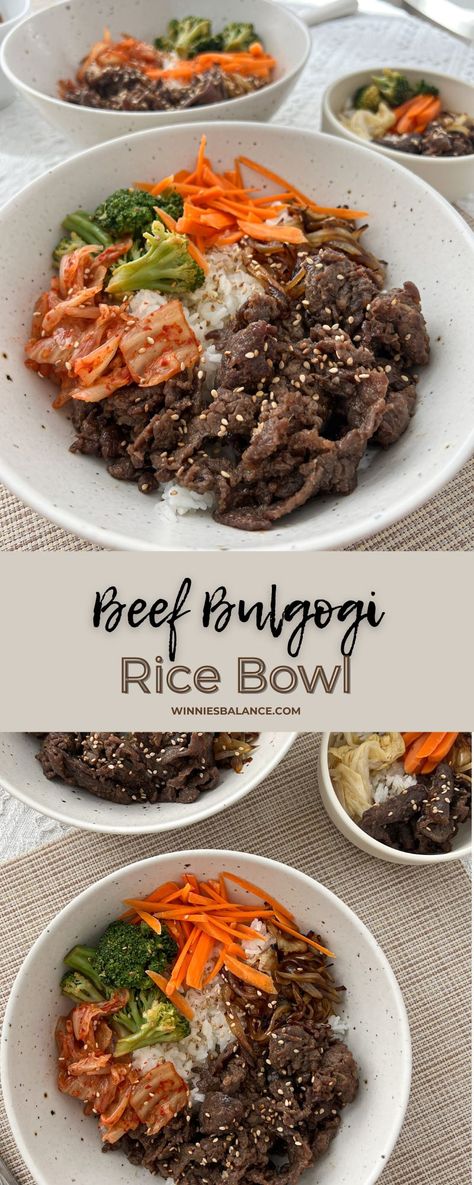 Beef Bulgogi Rice Bowl Veggie Bulgogi Bowl, Bulgogi Rice Bowl, Fluffy White Rice, Rice Bowls Healthy, Broccoli And Carrots, Garlic Chicken Pasta, Bulgogi Recipe, Avocado Toast Egg, Beef Bowls