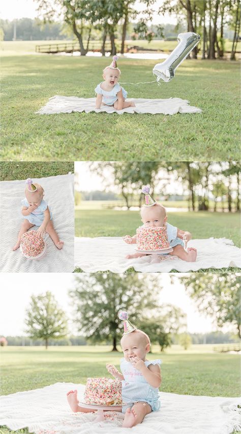 First Birthday Smash Cake Pictures, 1st Birthday Outdoor Decorations, Photo First Birthday, Yearly Birthday Pictures, 1 Year Cake Smash Photoshoot, Sprinkle Cake Smash, Smash Photoshoot First Birthdays, One Birthday Pictures, 1 Year Pics