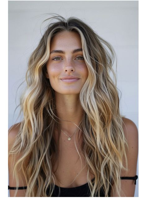 Balayage Hair Beachy, Beach Babe Hair Color, Miami Hairstyles Summer, Kristin Cavallari Long Hair, Beach Hair With Braids, Brunette Surfer Hair Balayage, Surf Highlights Beach Hair, Blonde Hair Dark Makeup, Beach Ombre Hair