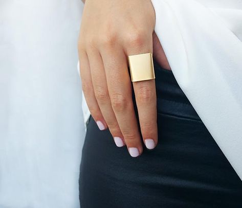 Wide band ring  Gold ring  Adjustable ring Simple big gold Square Gold Ring, Big Gold Ring, Gold Initial Ring, Ring Rosegold, Wide Band Ring, Gold Statement Ring, Ringe Gold, Trendy Ring, Geometric Ring