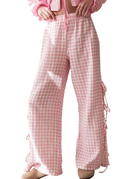 PRICES MAY VARY. 【Womens Plaid Pajama Pants Material】 This elastic waist lounge pants are made of soft fabric, which is breathable, lightweight, and cozy to wear. 【Pink Pajama Pants Features】Women plaid wide leg pants, women baggy trousers, women high waist pajama pants, women loose pants, women casual pants with trendy blue and pink plaid/striped printing, the elasticated waistband offers optimum comfort, while the side split bow and check pattern add a feminine touch 【Cute Pj Pants Occasions】T Pink Plaid Pajama Pants, Fun Pajama Pants, Wicked Outfit, Baggy Trousers Women, Cute Pj Pants, Cute Pajama Pants, Women Loose Pants, Loose Pants Women, Matching Pajama Pants