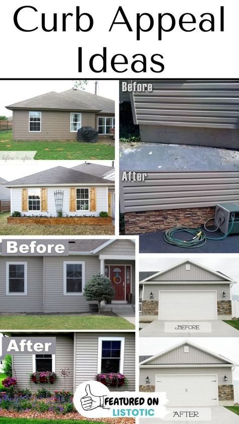 Before And After Porch Remodel, Change Siding On House, Siding To Brick Before And After, Update Exterior Of Home On A Budget, Plain Front House Makeover, Foundation Paint Colors Curb Appeal, How To Make A Plain House Exterior Look Better, Curb Appeal On A Budget Before And After, Improve Front Of House