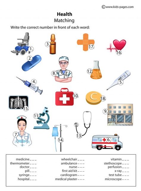 Health Matching worksheets http://www.kids-pages.com/folders/worksheets/Health/HealthMatching.pdf English Picture Dictionary, Esl Vocabulary, Toddler Worksheets, Matching Worksheets, Kids Pages, Vocabulary Practice, Medical Terms, Vocabulary Worksheets, Esl Teaching