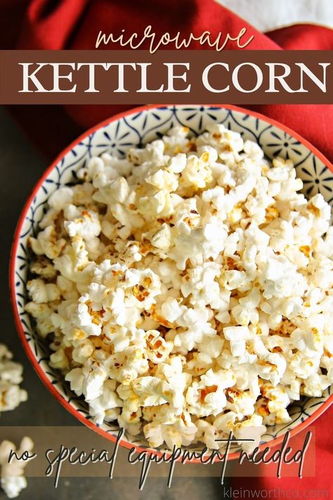 Kettle Corn Recipe Microwave, Kettle Corn Popcorn Recipe, Homemade Kettle Corn, Kettle Corn Recipe, Kettle Corn Popcorn, Kettle Popcorn, Corn Recipe, Kettle Corn, Microwave Cooking