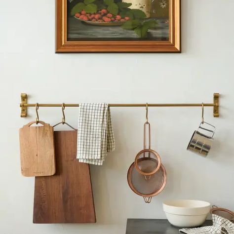 Holiday Collection Shop - Magnolia Brass Rail, Kitchen Rails, Bistro Kitchen, Above Sink, Sink Decor, Hanging Pans, Kitchen Hooks, Gold Picture Frame, Brass Kitchen