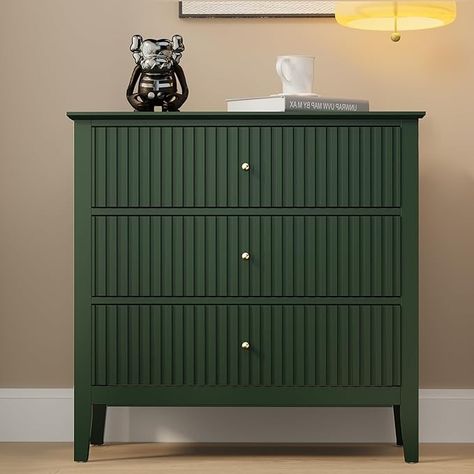 Amazon.com: RoyalCraft Fluted 3 Drawer Dresser, Wide Chest of Drawers with Ball Bearing Slide Modern Nightstand Cabinet Wood Dresser with Spacious Storage for Bedroom, Hallway, Living Room, Entryway, Green Entryway Green, Silent Ball, Green Nightstands, Storage For Bedroom, Dresser In Closet, Colorful Dresser, Wide Chest Of Drawers, Green Dresser, Serene Environment