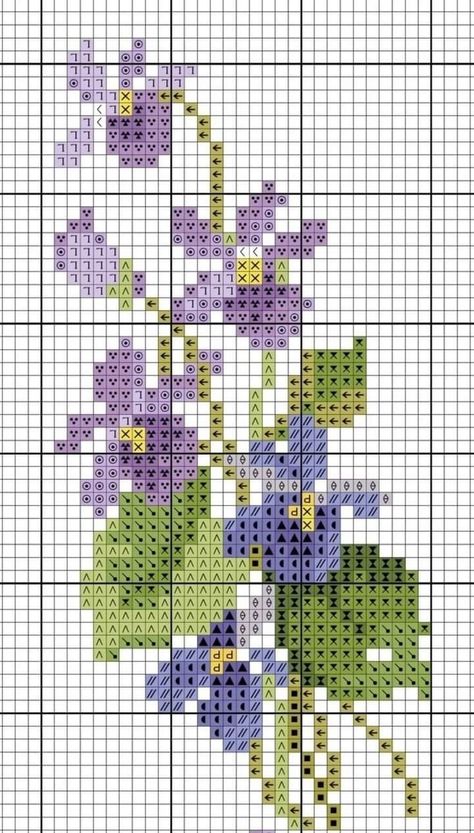 Cross Stitch Violets Pattern, Violet Cross Stitch Pattern, Cross Stitch Violets, Violet Cross Stitch, Lavender Cross Stitch, Afghan Stitch, Cross Stitch Border Pattern, Cross Stitch Tree, Basic Embroidery Stitches