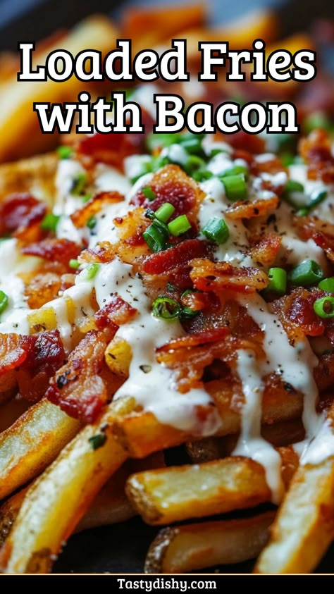 Loaded Bacon Fries: The Ultimate Comfort Food Delight! - Delicious Recipes - Easy Cooking Ideas and Tasty Dishes Fries Ideas Loaded, Loaded Bacon Cheese Fries, Fully Loaded Fries, Loaded Fries Ideas, Loaded French Fries Recipe, Boxing Day Buffet, Bacon Dinner Recipes, Loaded French Fries, Loaded Fries Recipe