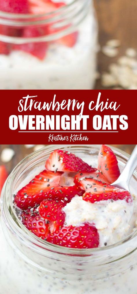 Strawberry Overnight Oats Recipe, Recipe With Chia Seeds, Overnight Oats Healthy Clean Eating, Oats Strawberry, Low Calorie Overnight Oats, Overnight Oats Recipe Breakfast, Make Ahead Oatmeal, Chia Overnight, Oats With Yogurt