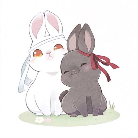 Bunny Wei Wuxian, Chibi Lan Wangji, Wei Wuxian X Lan Wangji Bunny, The Untamed Bunnies, Grandmaster Of Demonic Cultivation Art, Wangxian Rabbit, Wangxian Tattoo, Bunny Wangxian, Wei Wuxian Cute