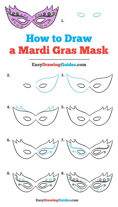 Learn How to Draw a Mardi Gras Mask: Easy Step-by-Step Drawing Tutorial for Kids and Beginners. #MardiGras #Mask #DrawingTutorial #EasyDrawing See the full tutorial at https://easydrawingguides.com/how-to-draw-a-mardi-gras-mask/. Masquerade Mask Drawing Easy, Mardi Gras Drawing Easy, Mardi Gras Mask Drawing, Mardi Gras Doodles, Carnival Drawing Easy, How To Draw Mask, How To Draw A Mask, Carnival Mask Drawing, Mardi Gras Drawing