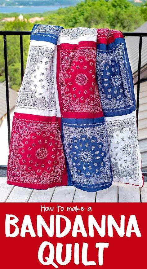 Quilt Bandana, Bandana Quilt, Bandana Crafts, Bandanas Diy, Tee Shirt Quilt, Rag Quilt Patterns, Picnic Quilt, Crafty Mom, Summer Picnics