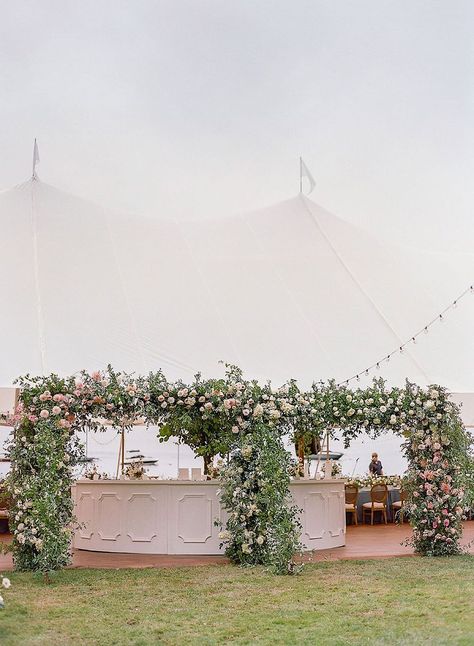 From watercolor wedding crests to latticework panels, we're giving these creative wedding bar ideas top marks for their equal parts confidence, beauty and function! Elegant Tent Wedding, Outdoor Wedding Tent, Crane Estate, Spring Romance, Tent Decor, Farm Estate, Wedding Tents, Private Estate Wedding, Tented Wedding