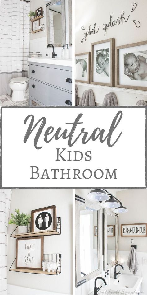 Neutral kids bathroom Kids Neutral Bathroom, Neutral Kids Bathroom, Boy Bathroom Ideas, Toddler Bathroom, Boys Bathroom Decor, Kids Bathroom Makeover, Kids Bathroom Remodel, Kids Bathroom Design, Teen Bathrooms