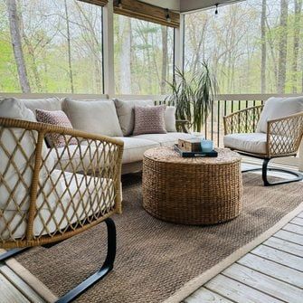 9 Screened-In Porch Ideas | Family Handyman Square Porch Furniture Layout, Narrow Screened In Porch, Screened In Patio Decorating Ideas, Screen Porch Furniture, Porch Furniture Layout, Muskoka Room, Screened In Porch Furniture, Screened In Deck, House Deco