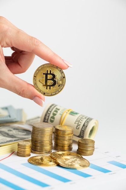 Hand holding bitcoin above coin stack | Free Photo #Freepik #freephoto #hand-coin #wealth #saving-money #value-money Stack Money, Dollar Banknote, Hand Type, Cool Wallpapers Cartoon, Hand Holding, Free Photo, Free Photos, Glass Jars, Holding Hands