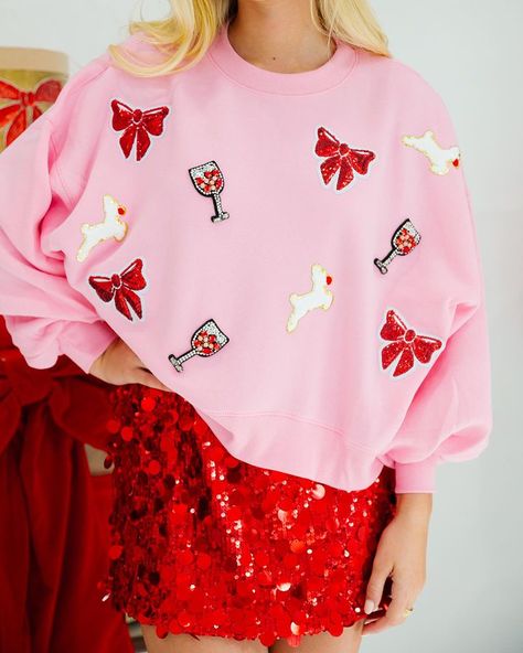 JUDITH MARCH (@judithmarch) • Instagram photos and videos Normal Design, Reindeer Games, Judith March, Christmas Clothes, Pink Pullover, Loose Long Sleeve, Sequin Bow, Christmas Bow, Oversized Pullover