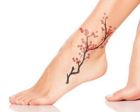 Cherry Tree Tattoos, Sakura Tattoo, Hawaiian Tattoo, Geniale Tattoos, Cherry Blossom Tattoo, Blossom Tattoo, Foot Tattoo, 문신 디자인, Nature Tattoos