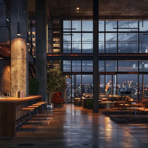 city lights, urban nights ✨🌃 - Urban Contemporary Style Loft in the heart of NYC. Tag someone to enjoy cocktails with a view 🍸 - #cityscapesnyc #rooftopbars #urbanloft #luxurypenthouse #nycpenthouse #penthousesuite #cityaesthetic #aiarchitecture #luxuryarchitecture #loftapartment Brick Penthouse, Gothic Penthouse, Modern Loft Apartment Luxury, Nyc Loft Aesthetic, Penthouse Apartment Nyc, New York Penthouse Luxury, Nyc Penthouse Aesthetic, Nyc Penthouse Luxury, Interior Mansion