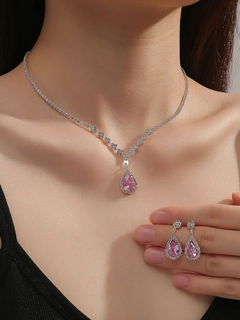 Pink  Collar     Embellished   Fashion Jewelry Pink Jewelry Set, Bride Jewelry Set, Rhinestone Jewelry Set, Embellished Fashion, Fancy Jewelry Necklace, Princess Jewelry, Rose Bonbon, Zirconia Necklace, Dragon Jewelry