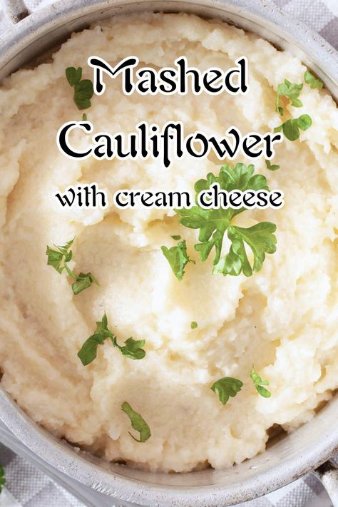 Looking for a lighter alternative to mashed potatoes? Look no further! This mashed cauliflower with cream cheese is just as delicious and satisfying, but with a fraction of the carbs. Keto Mashed Cauliflower, Garlic Mashed Cauliflower, Low Carb Side Dish, Mashed Cauliflower Recipe, Creamy Mashed Cauliflower, Low Carb Side, Cauliflower Mashed Potatoes, Cauliflower Mash, Cauliflower Dishes