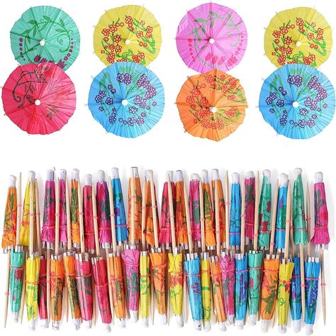 PRICES MAY VARY. Stylish Umbrella Drink Picks - 50Pcs umbrella cocktail picks are 4inch long, 3.4 inch while opening. Mini paper umbrellas for drinks with nice pattern,color assorted. Eco Friendly Material - Haundry cocktail umbrella picks are made from 100% natural wood & paper, smooth surface. The paper umbrella are done by handmade, environmentally-friendly and food safe. Classic Decoration - These umbrella cocktail picks for drinks are great for all types of garnishes such as olives, cherrie Summer Party Cupcakes, Tiki Party Decorations, Tropisk Fest, Cupcake Toppings, Hawaii Themed Party, Drink Umbrellas, Hawaiian Party Theme, Fruits Decoration, Fest Temaer