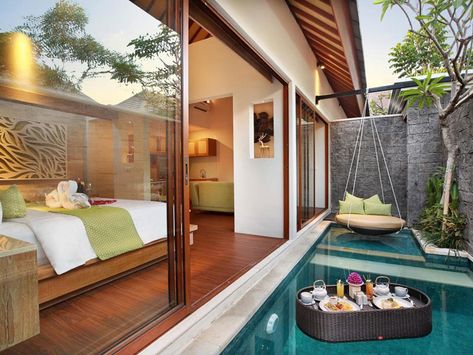 22 Affordable luxury honeymoon villas in Bali for a romantic getaway Bali Honeymoon Villas, Earth Tones Kitchen, Honeymoon Bedroom, Pool And Jacuzzi, Honeymoon Villas, Villas In Bali, Affordable Honeymoon, Bali Honeymoon, Boho Style Bedroom