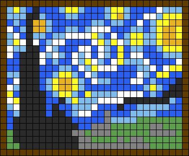 Starry Night Alpha Pattern, Alpha Pattern 2 Color, Star Alpha Pattern, Starry Night Pixel Art, Mini Pixel Art, Starry Night Tapestry, Lukisan Van Gogh, Stars Painting, Crochet Graphs